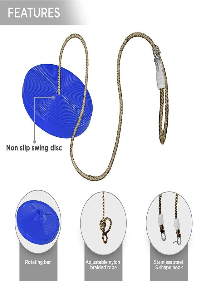 REZNOR أرجوحة دائرية معلقة بحبل على شكل قرص بلاستيكي من ريزنور، مناسبة للأطفال في الملاعب والحدائق والأماكن الداخلية والخارجية، قابلة لتعديل الارتفاع، تتحمل وزنًا يصل إلى 120 كجم، لون أزرق - Image 3